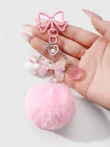 ROMWE Kawaii 1 chiếc nơ nhựa lấp lánh dễ thương và thời trang, hình quả đào, thỏ, trái tim tua rua DIY làm móc khóa/túi, thích hợp cho phụ nữ, bé gái, trang phục hàng ngày, quà tặng ngày lễ - Hồng - Xem 2