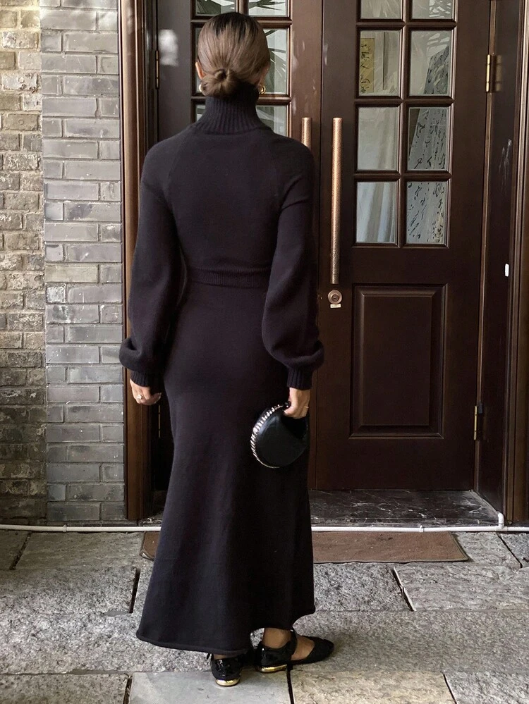 Women's Casual Solid Color Knit Sweater Dress, Autumn/Winter