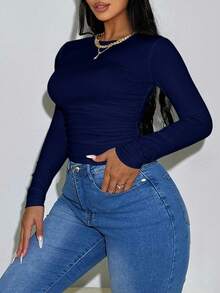 Zolique Damen Einfarbiges minimalistisches T-Shirt mit rundem Ausschnitt und kurzen Ärmeln