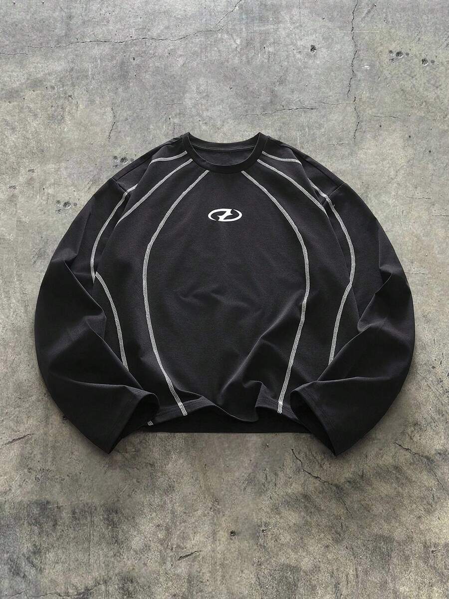 AXEPEAK Men's Casual Contrast Stitching Long Sleeve T-Shirt, Autumn, For Fall