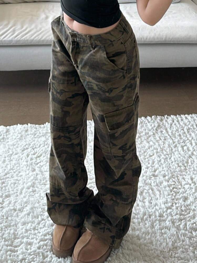 Women's Korean Style Camouflage Casual Low-Waist Jeans