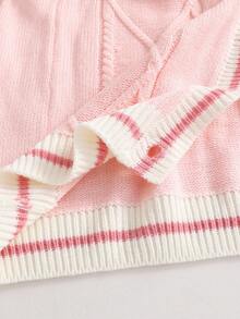 Sparklyn 1 Áo khoác len cardigan cho bé gái, phong cách công chúa ngọt ngào, dệt kim họa tiết, cổ áo tương phản, trang trí nơ đen, cổ chữ V, áo khoác len cardigan tay dài, độ dày thông thường, đa năng, áo khoác len mềm mại và thoải mái, thích hợp mặc hàng ngày, đi học, đi chơi, mùa xuân và mùa thu - Hồng - Xem 6