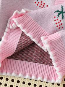 SHEIN Strawberry Blossom: Baby Girls' Cardigan Sweater Set. Strawberry Jacquard, Ruffle Hem And Neckline Design, And Cardigan Style, Cute And Fashionable For Baby Girls Fall Winter - Multicolor - View 5