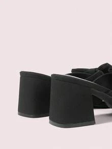 CUCCOO DOLLMOD Women's Elegant Commuter Square Toe Thick Heel Black Bow Sandals - Black - View 9