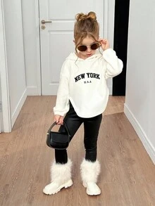 女童配套保暖内衬卫衣，秋冬季休闲运动装 - 白色 - 查看 6