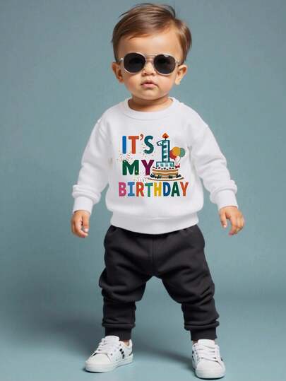 SHEIN 2pcs/Set Baby Boy Casual English Slogan & Birthday Graphic Crew Neck Sweatshirt And Pants Sports Trousers Outfit, Comfortable And Fashionable For Autumn/Winter, Suitable For Parties, Outdoor Picnics, Street Photography, Campus, Festivals, Gifts 18 Month Clothes Boy Birthday Boy Outfit First Birthday Shirt Boy 1st Birthday Outfit Boy Baby Boy 1st Birthday Clothes Baby Boy Streetwear Toddler Streetwear Fly Boy Shirts Fall
