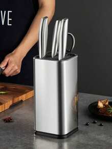 SHEIN Stainless Steel Square Knife Storage Block, Kitchen Utensil Holder, Knife Rack Caddy