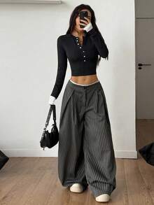 Coolane 女士秋冬基本款日常穿搭必备单品 音乐会 锐舞 音乐节 外出 修身袖口设计长袖T恤 - 黑色 - 查看 6