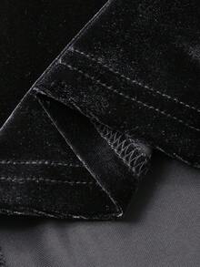 FRIFUL 女士天鹅绒无袖拼接宽松直筒长连衣裙，秋季 - 黑色 - 查看 3