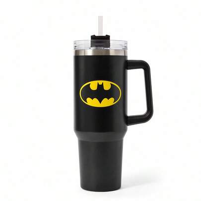 BATMAN X SHEIN 40oz Tumbler With Handle, Insulated Cup, Vacuum Insulated Water Bottle, Leak-Proof Lid And Straw, Stainless Steel Travel Mug, Car Mug