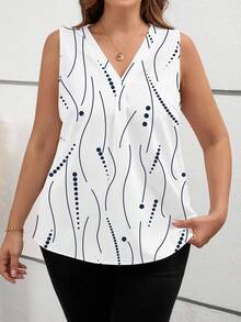 SHEIN Clasi Plus Size Women's Polka Dot Print V-Neck Sleeveless Casual Blouse Chic Blouses For Women