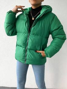 EURMUSE Abrigo Acolchado Con Capucha Para Mujer - Verde - Ver 5