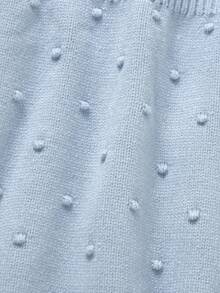 SHEIN Playful Pals Vestido de manga larga de punto azul de moda para niñas pequeñas: cuello redondo, diseño de lunares 3D y cintura, vestido de princesa dulce de estilo suéter para niños