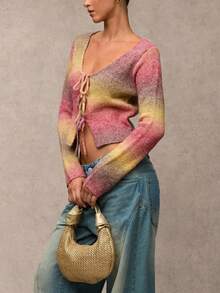 SHEIN BAE 休闲时尚系带装饰女式长袖开衫 - 彩色 - 查看 7