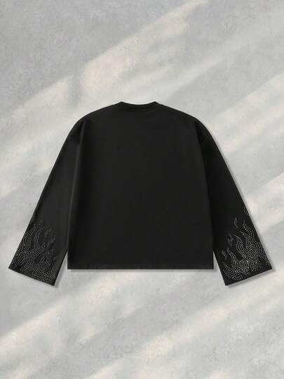Street Life Camiseta de manga larga holgada con estampado de diamantes brillantes y corte gótico para hombre, para el otoño