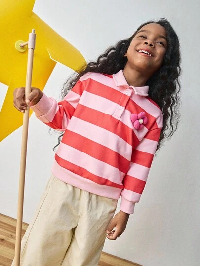 Maija Kids Maija Kids 秋冬少女3D花卉图案针织柔软圆领长袖套头衫