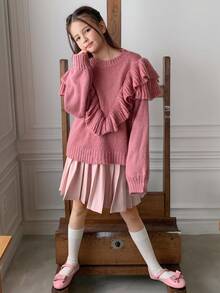 DAZY 青少年女孩日常休闲毛衣，秋季 - 粉色 - 查看 2