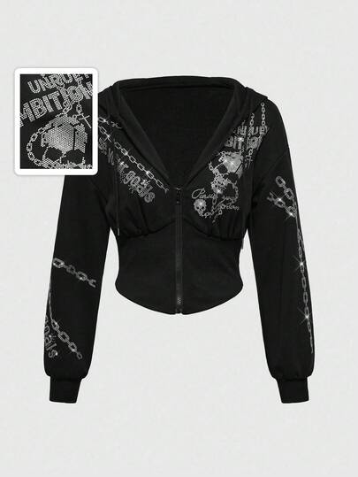 J-Fashion Catena da subcultura in stile vintage Y2K da donna con strass a forma di lettera Skhir e vita stretta