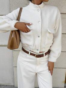 SHEIN Unity Women's Autumn/Winter Versatile Wool Blend Stand Collar Loose Jacket