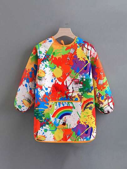 1PC Kids Art Apron Long Sleeves Anti Stain Painting Smock Protective Coverall For Art Projects Crafts Drawing School Activities Water Resistant Easy Clean