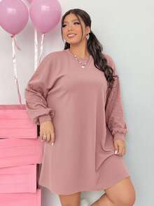SHEIN EZwear Váy đen dáng rộng hở vai cỡ lớn dành cho nữ - Bụi hồng - Xem 6