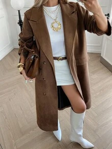 Livesso Áo khoác gió dáng rộng màu nâu thường ngày cho nữ, Áo khoác nữ mùa thu/đông - Cà phê nâu - Xem 6