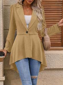 EMERY ROSE Women's Solid Color Minimalist Long Sleeve Blazer - Khaki - View 4