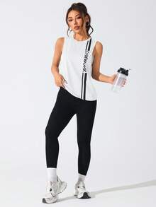 Gameset SHEIN Sport Modal Soft Ribbed Round Neck Basic Tee Studio Daily Summerworkout Tank Top - White - View 3
