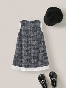 PrepCrw 1 pièce Robe décontractée élégante de style scolaire pour jeunes filles, style urbain, avec décorations de franges et nœuds blancs et noirs, sans manches. Convient pour les sorties, les rassemblements, la rentrée scolaire, l'automne/hiver - Noir et Blanc - Voir 3