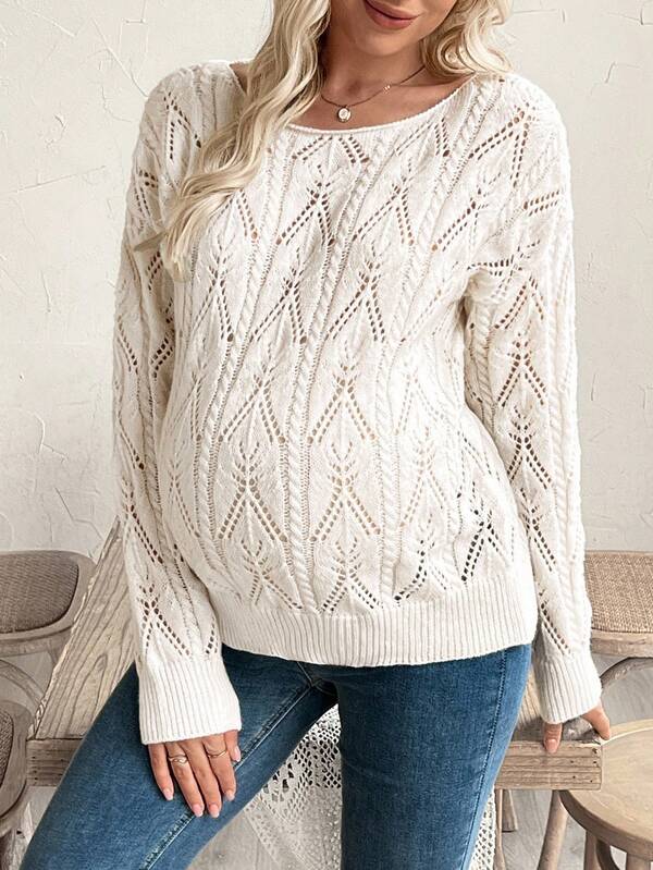 SHEIN Suéter de maternidad de unicolor, minimalista y casual, de cuello redondo y manga larga