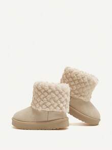 Cozy Pixies 1 双女婴米色仿皮草平底舒适保暖内衬高帮靴，适合冬季日常穿着 - 米色 - 查看 5