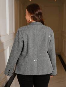 Gownix Plus Size Women's Elegant Tweed Beaded Pocket Suit, Suitable For Parties, Events, And Work Commute, Autumn/Winter Rave Party - Dark Grey - View 2