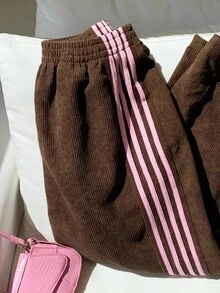 Muchica Brown Pants Women's Casual Colorblock Striped Wide Leg Pants Y2k