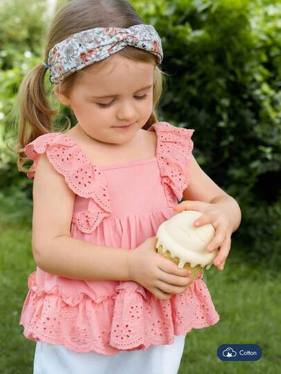 Joliand Joliand 1 件女婴优雅都市可爱橙色刺绣装饰上衣，适合日常休闲、旅行、聚会、派对、夏季