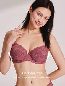 LUVLETTE 女士全覆盖内衣休闲曲线支撑透气钢圈性感无衬里白色迷你蕾丝优雅文胸新娘内衣