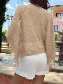 Aloruh 新款时尚杏色多功能针织提花镂空连体露背披肩领多穿度假风轻薄罩衫