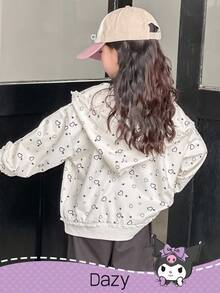 DAZY HELLO KITTY AND FRIENDS | SHEIN 少女卡通图案拉链连帽卫衣 - 米色 - 查看 3