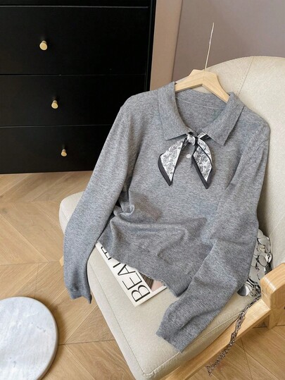 GlowEve Women's Casual Long Sleeve Knotted Collar Sweater, Autumn