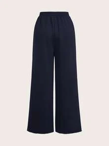 SHEIN EZwear 2 piezas Pantalones de chándal de pierna ancha de unicolor casual para mujer