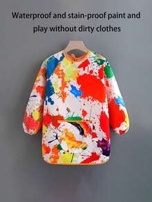 1 件儿童艺术围裙长袖防污绘画工作服防护服适用于艺术项目工艺品绘画学校活动防水易清洁