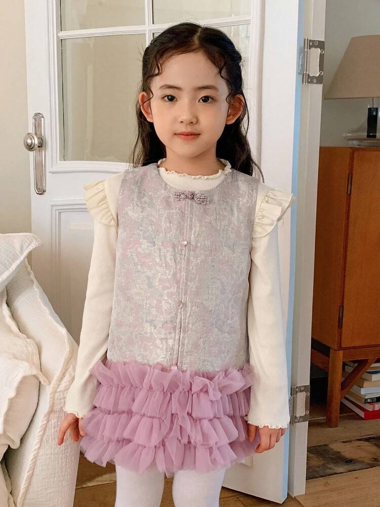 Young Girls Mandarin Collar Sleeveless Chinese Style Dress, Autumn