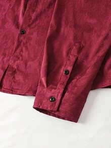 Manfinity AFTRDRK Men Long Sleeve Front Button Fashionable Versatile Casual Jacquard Retro Shirt, Red Paisley Burgundy Dress Shirt, Fall - Burgundy - View 6