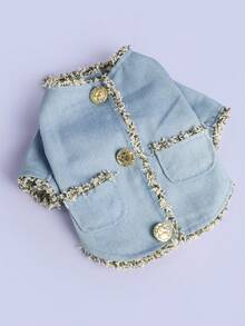 PETSIN 1pc Pet Coat, Cat And Dog Autumn And Winter Open Button Shirt, Comfortable Small Fragrant Windbreaker - Blue - View 2