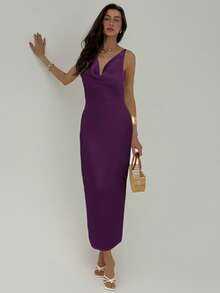 Aloruh 女式纯色简约无袖连衣裙 - 紫色 - 查看 8