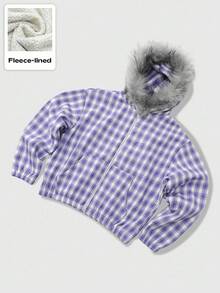 ROMWE MEN Street Life Men's Street American Plaid Fleece Collar Jacket, Fall Winter - Purple - View 5