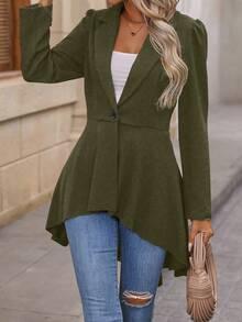 EMERY ROSE Women's Fashion Casual Asymmetrical Hem Single-Button Blazer - Army Green - View 4