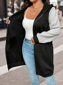 EMERY ROSE Plus Size Women's Hooded Color Blocking Long Jacket, Casual Outerwear Fall Winter Cloth For Women Autumn - Multicolor - View 6