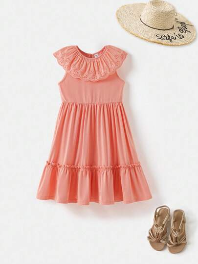 Joliand Joliand 1 pieza Vestido naranja extra grande con adorno floral elegante y urbano para niñas preadolescentes, adecuado para usar de día casual, viajes, reuniones, fiestas, verano