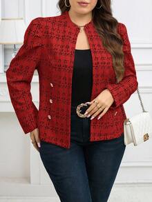 SHEIN Clasi Plus Size Women Metal Buckle Decor Tweed-Like Fabric Jacket, Elegant For Daily, Casual, Business Commute In Fall/Winter