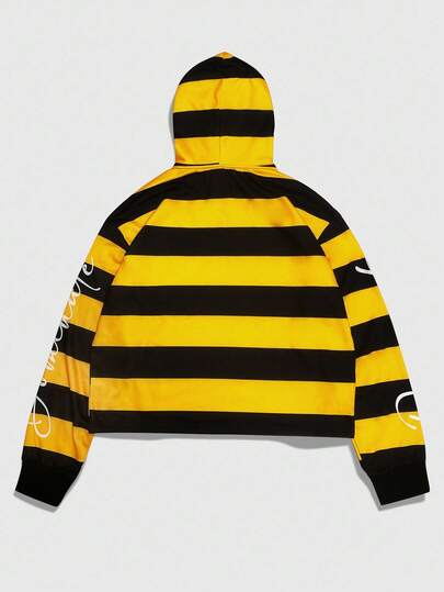 Street Life Men's Striped Print Hoodie, Loose Cropped Style
